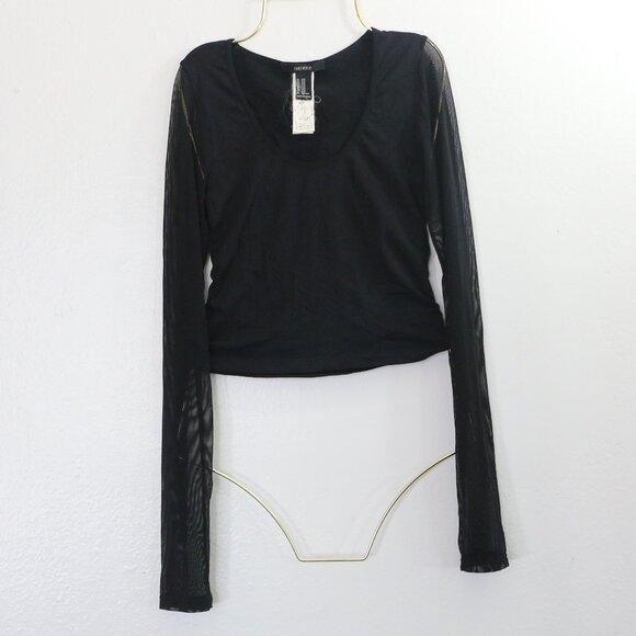 Forever 21 Black Crop Top with Sheer Long Sleeves 🖤 - Picture 2 of 10